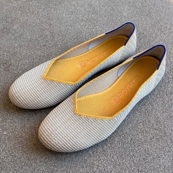 Rothy's The Flat Dandelion Triple Stitch Women 11.5 Shoe Yellow Grey White Flats - Picture 14 of 15